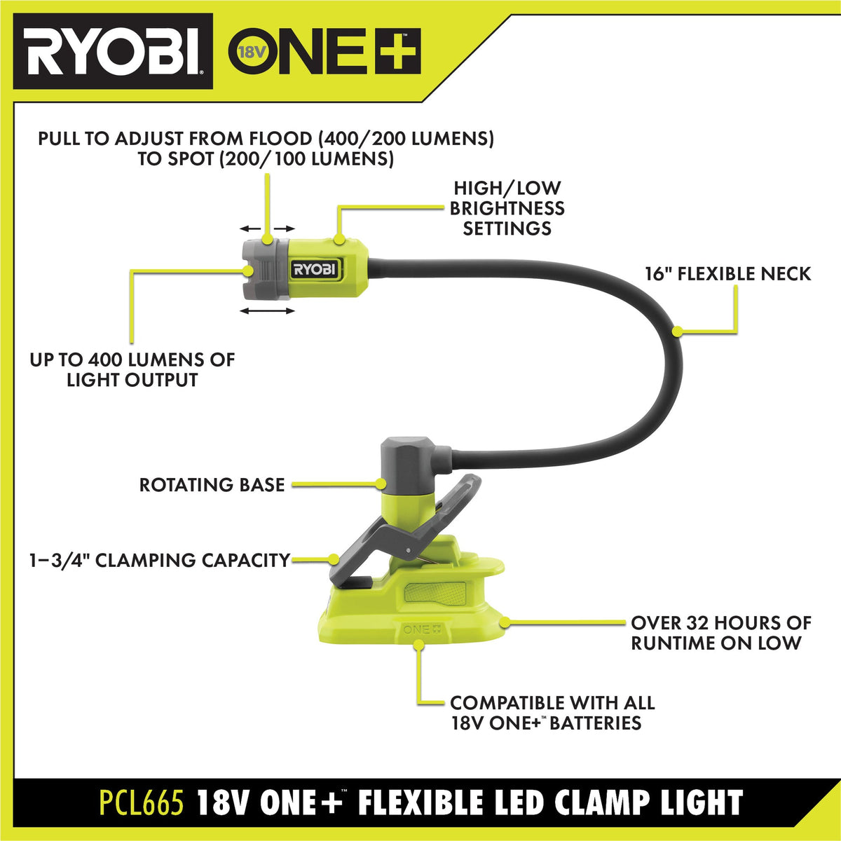 18V ONE+ FLEXIBLE LED CLAMP LIGHT Image 2