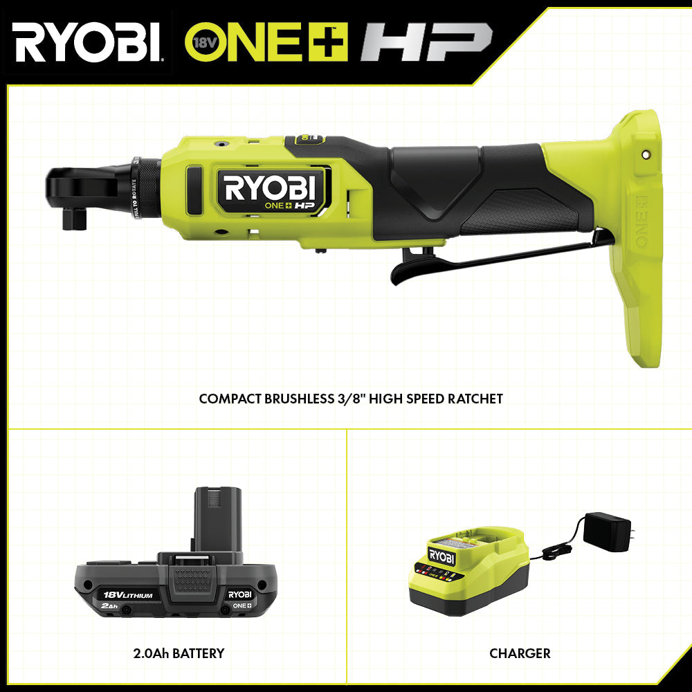 18V ONE+™ HP COMPACT BRUSHLESS 3/8" High Speed Ratchet KIT Image 2