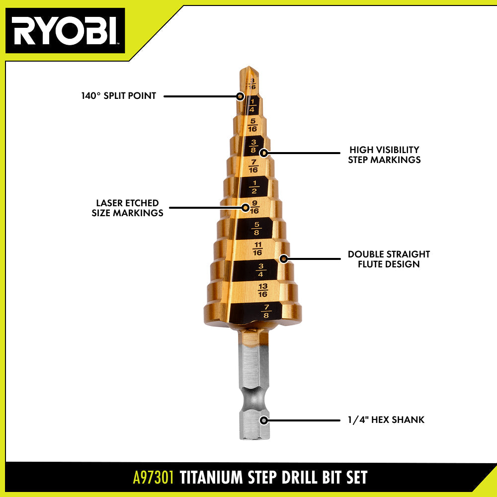3 PC. Titanium Step Drill Bit Set