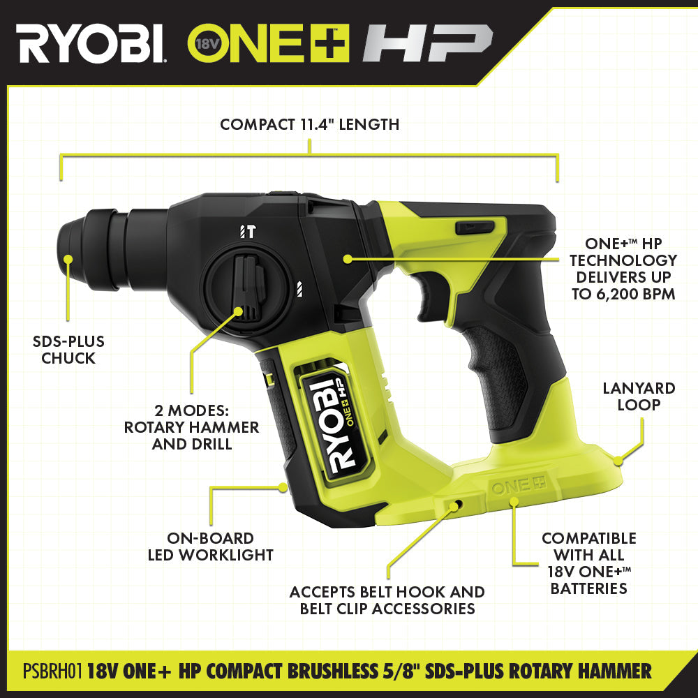 18V ONE+ HP COMPACT BRUSHLESS 5/8" SDS-PLUS ROTARY HAMMER Image 2