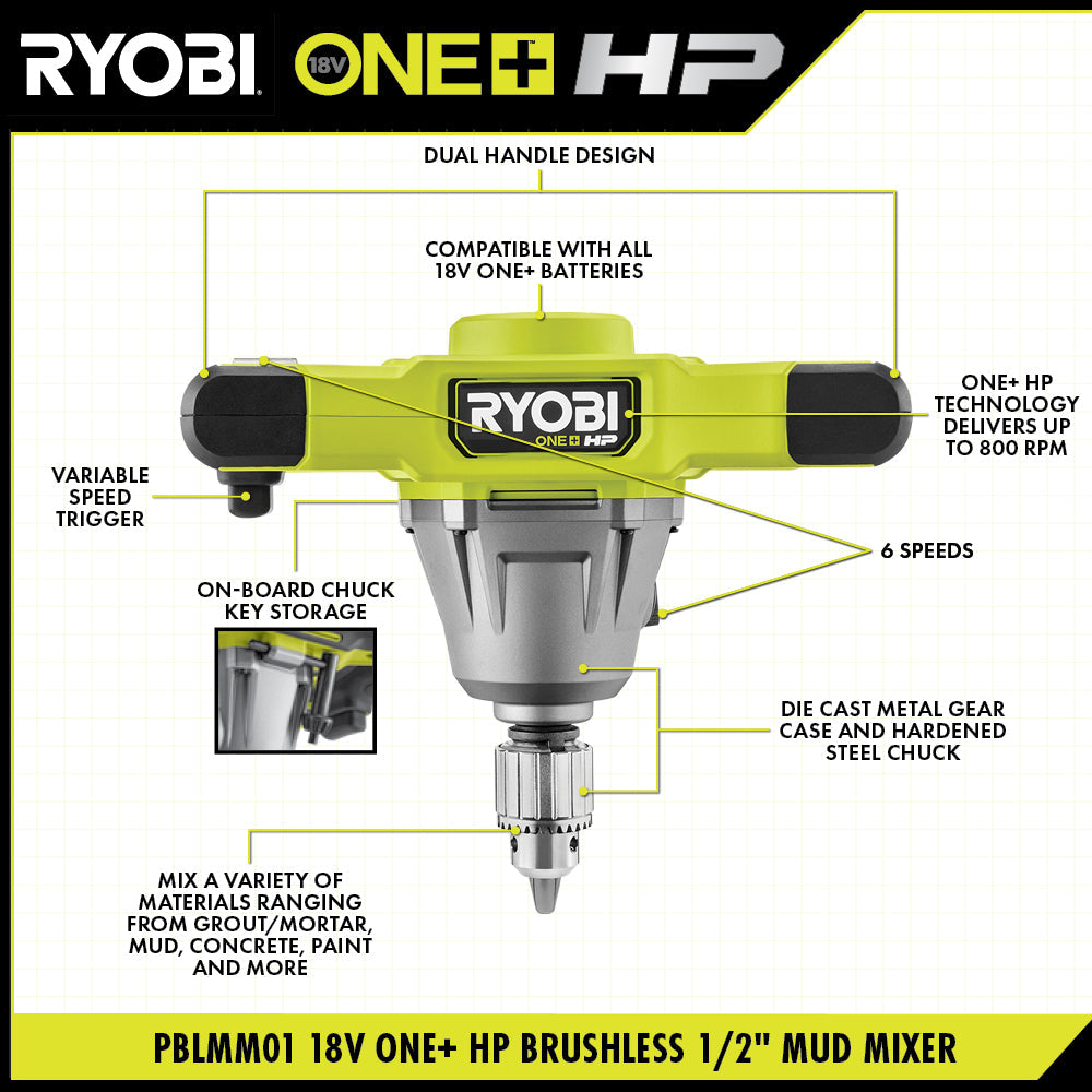 18V ONE+ HP BRUSHLESS 1/2" MUD MIXER KIT Image 2