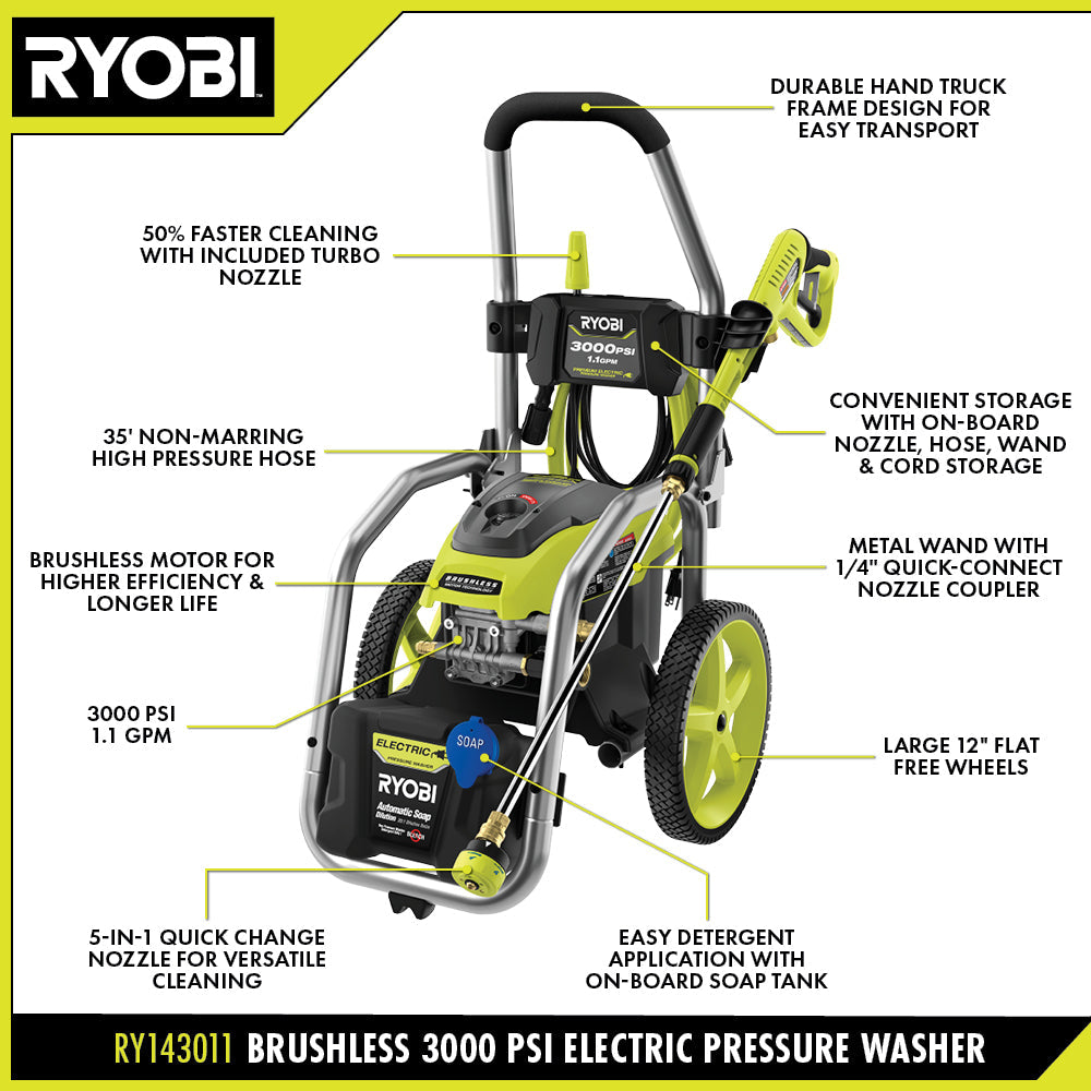 3000 PSI 1.1 GPM BRUSHLESS ELECTRIC PRESSURE WASHER WITH 12" 2300 PSI SURFACE CLEANER Image 3