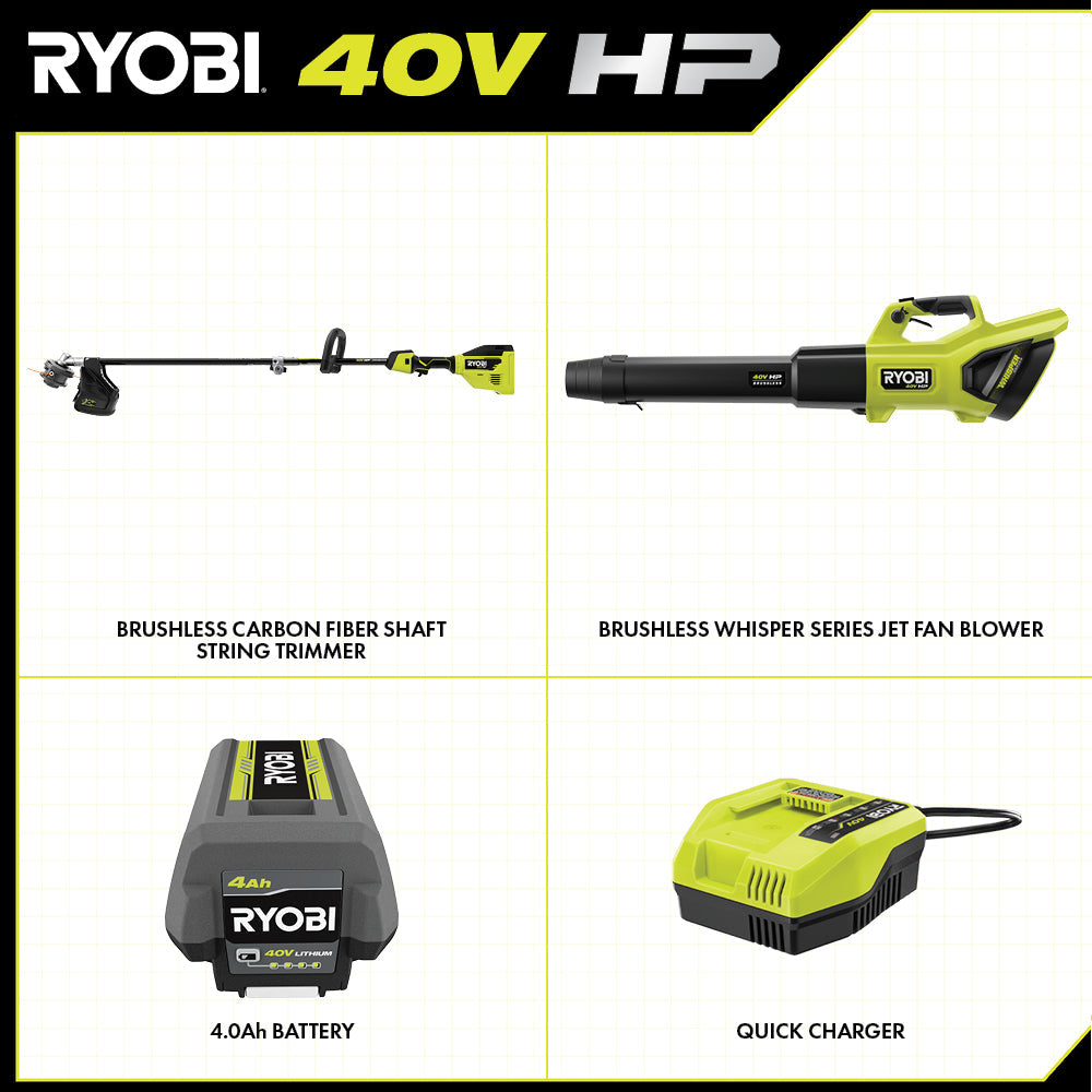 40V HP BRUSHLESS 600 CFM WHISPER SERIES BLOWER & 15" CARBON FIBER STRING TRIMMER COMBO KIT Image 2