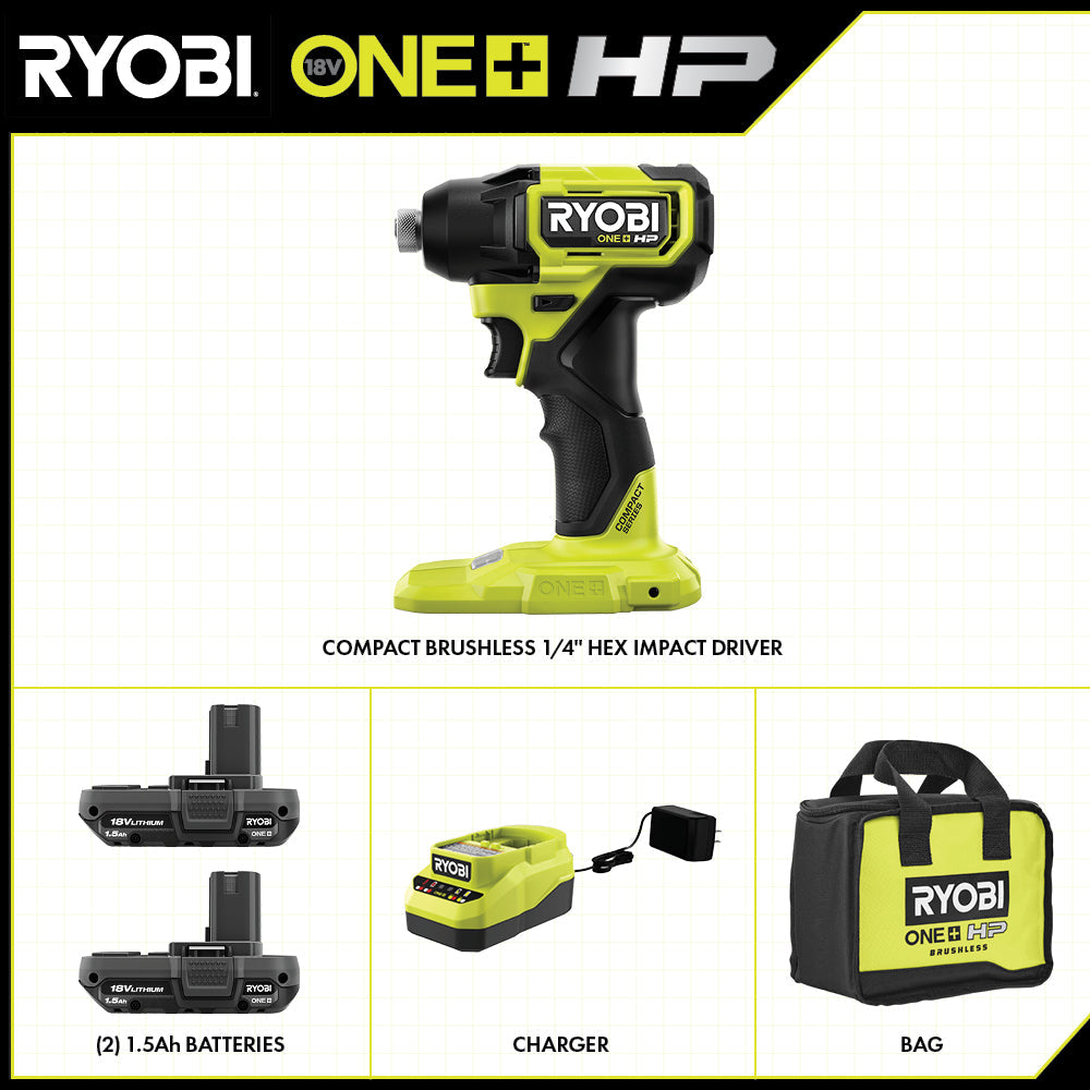 18V ONE+ HP COMPACT BRUSHLESS 1/4" HEX IMPACT DRIVER KIT Image 2