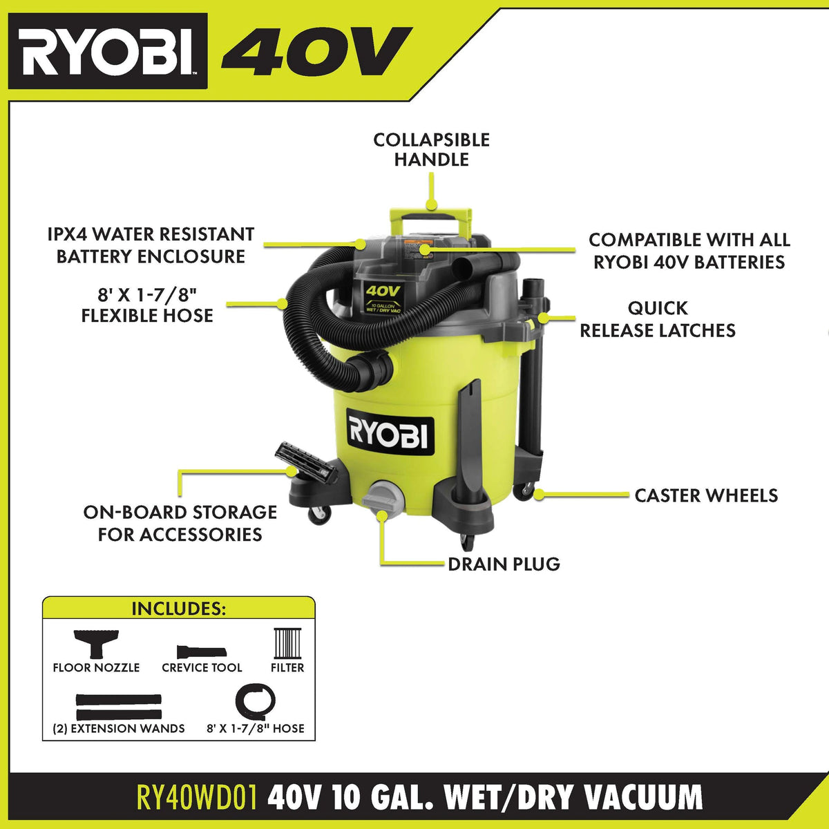 40V 10 GALLON WET/DRY VACUUM Image 2