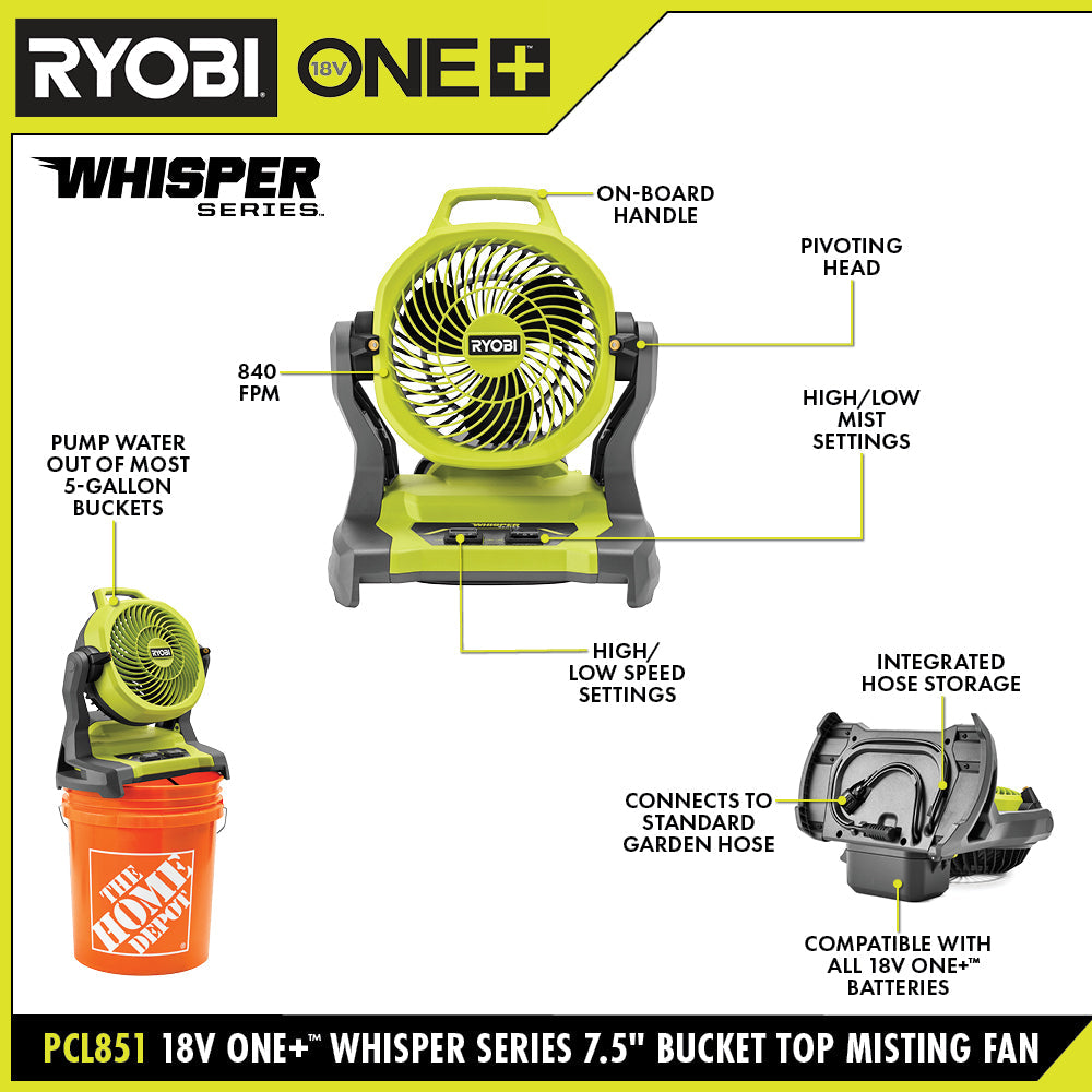 18V ONE+ WHISPER SERIES 7.5" BUCKET TOP MISTING FAN KIT Image 2