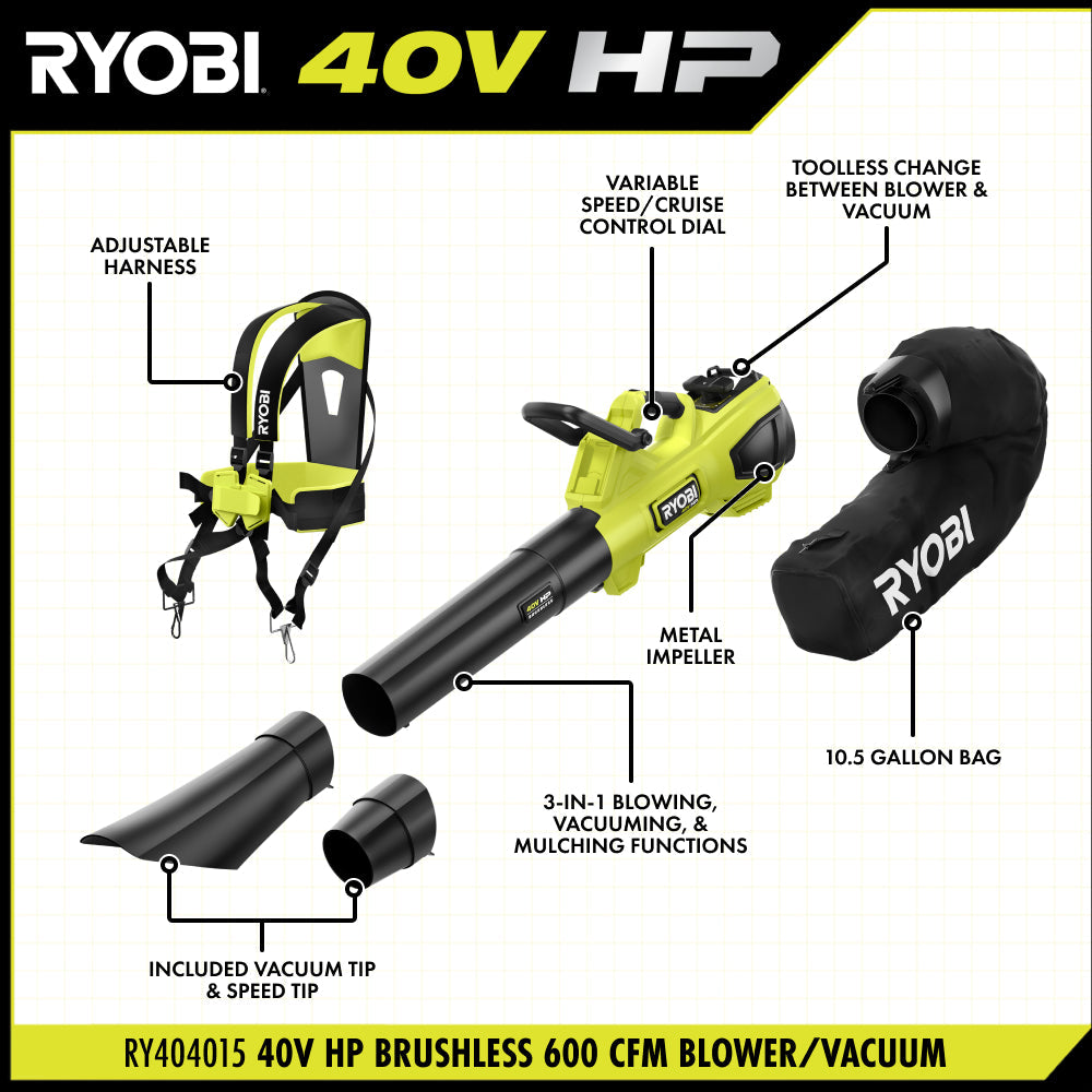 40V HP BRUSHLESS 600 CFM BLOWER/VACUUM Image 3