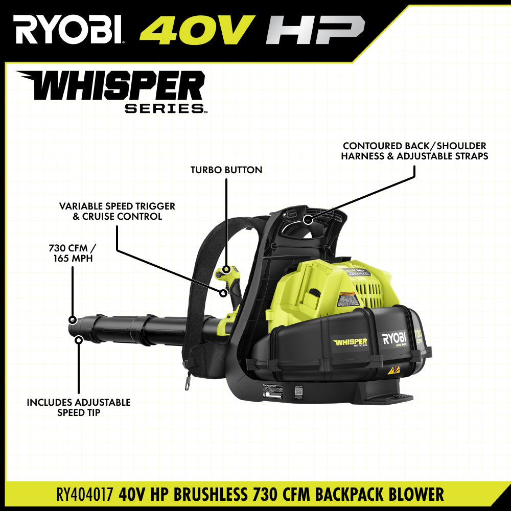 40V HP BRUSHLESS 730 CFM BACKPACK BLOWER KIT Image 4